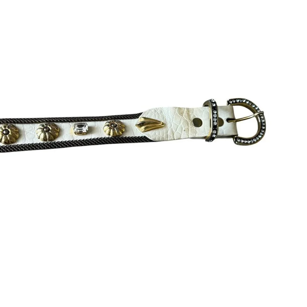 Vintage Sand Castle NY white leather belt studded studs embellished womens med
